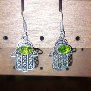 Green Peridot Hamsa Hand Drop Earrings 💚